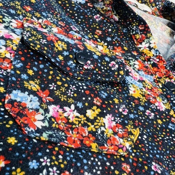 Eden & Olivia M Black Floral Flower Button Down Top Comfy Roll Up Sleeves 0767 - Picture 9 of 13